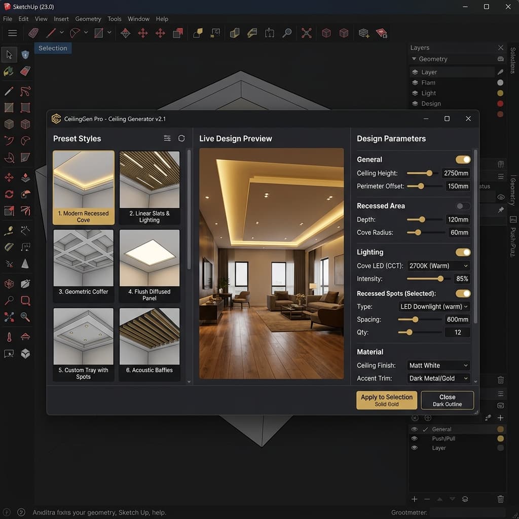 Step 1: Select face in SketchUp